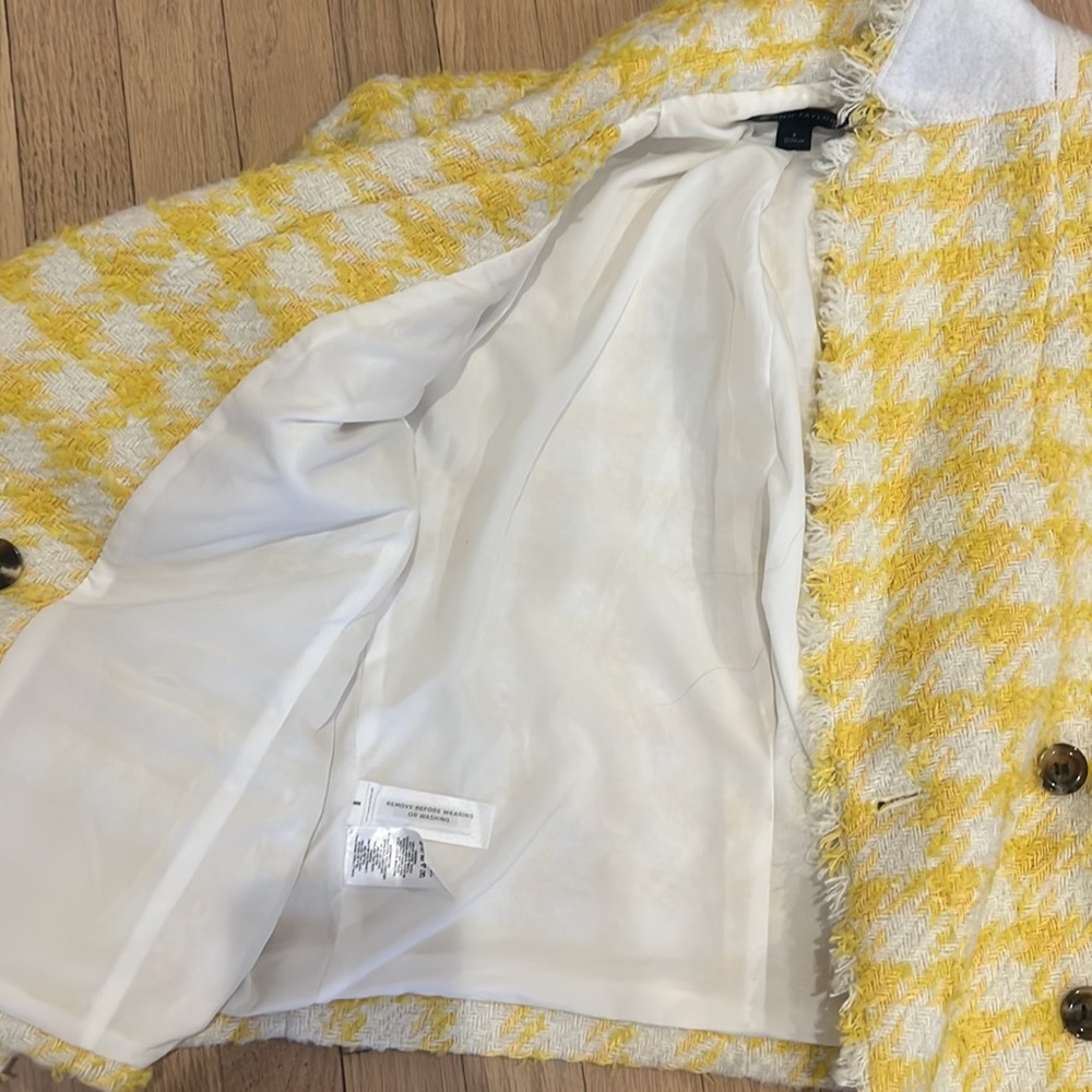 Ann Taylor Yellow & White Tweed Double-Breasted Blazer - Picture 3 of 4